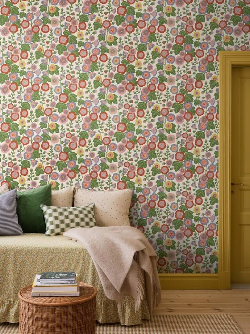 Tapeta kwiaty w stylu retro Boras Tapeter 9171 Happy Hollyhocks Flowers