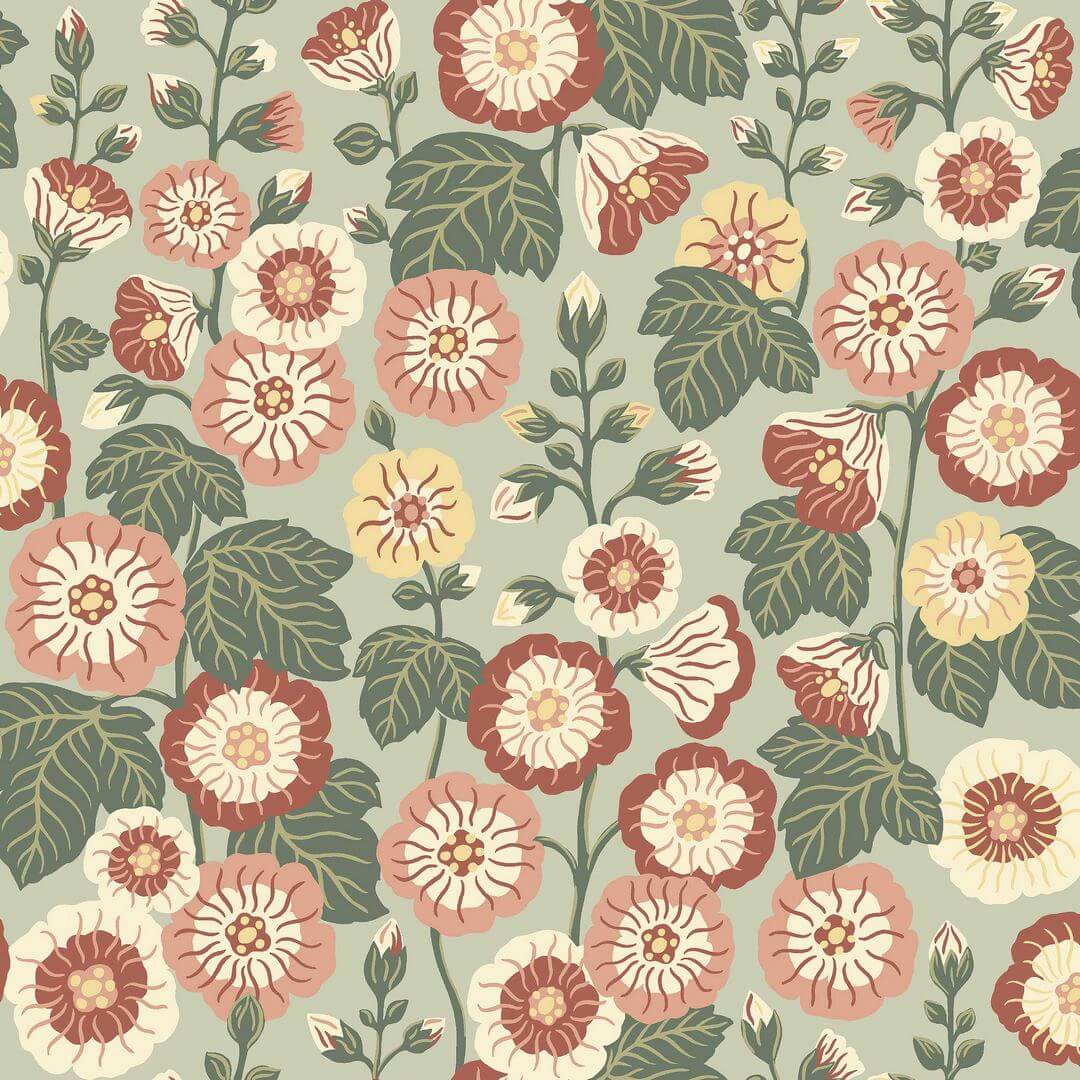 Tapeta kwiaty w stylu retro Boras Tapeter 9172 Happy Hollyhocks Flowers
