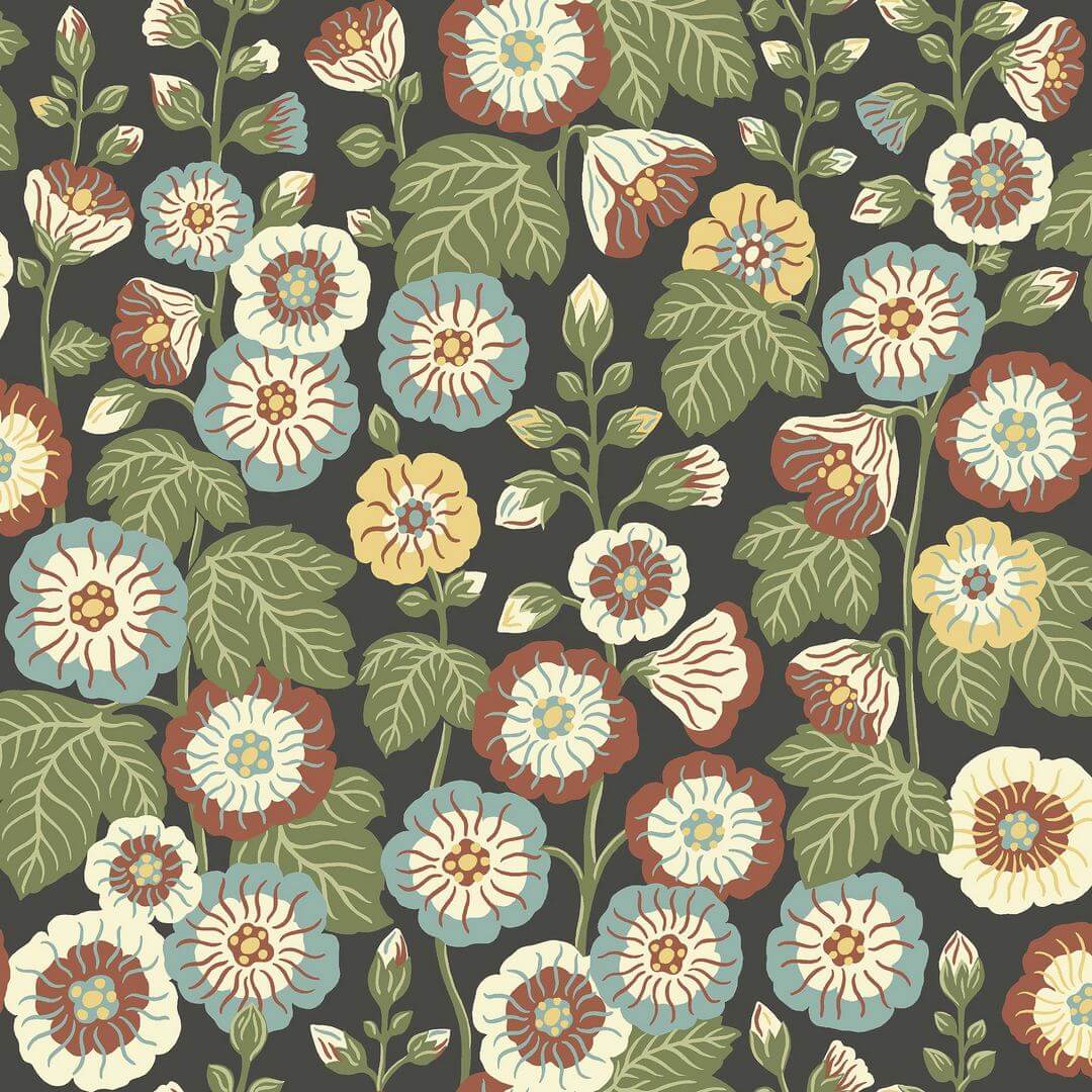 Tapeta kwiaty w stylu retro Boras Tapeter 9173 Happy Hollyhocks Flowers