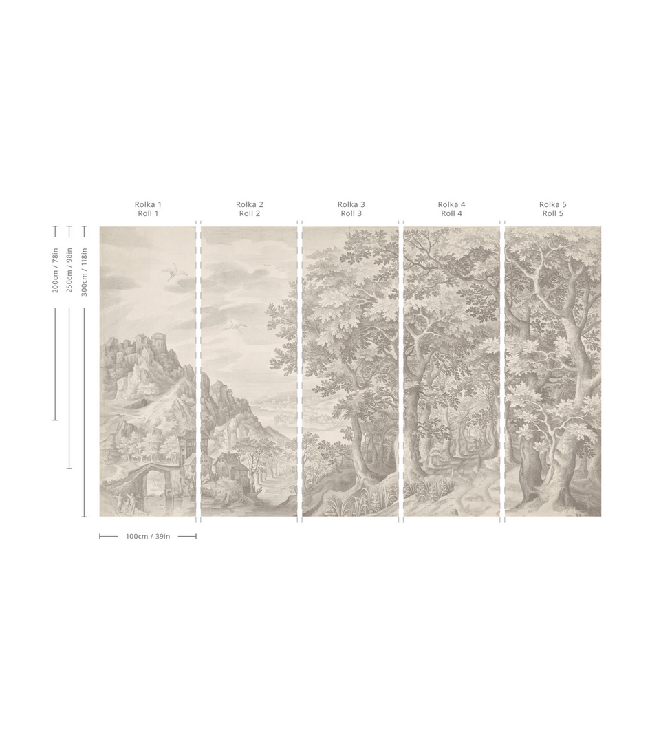 Tapeta do sypialni z motywem drzew Wallcolors Ethereal Forest Beige 9015 Cozy Landscapes - tapeta na wymiar