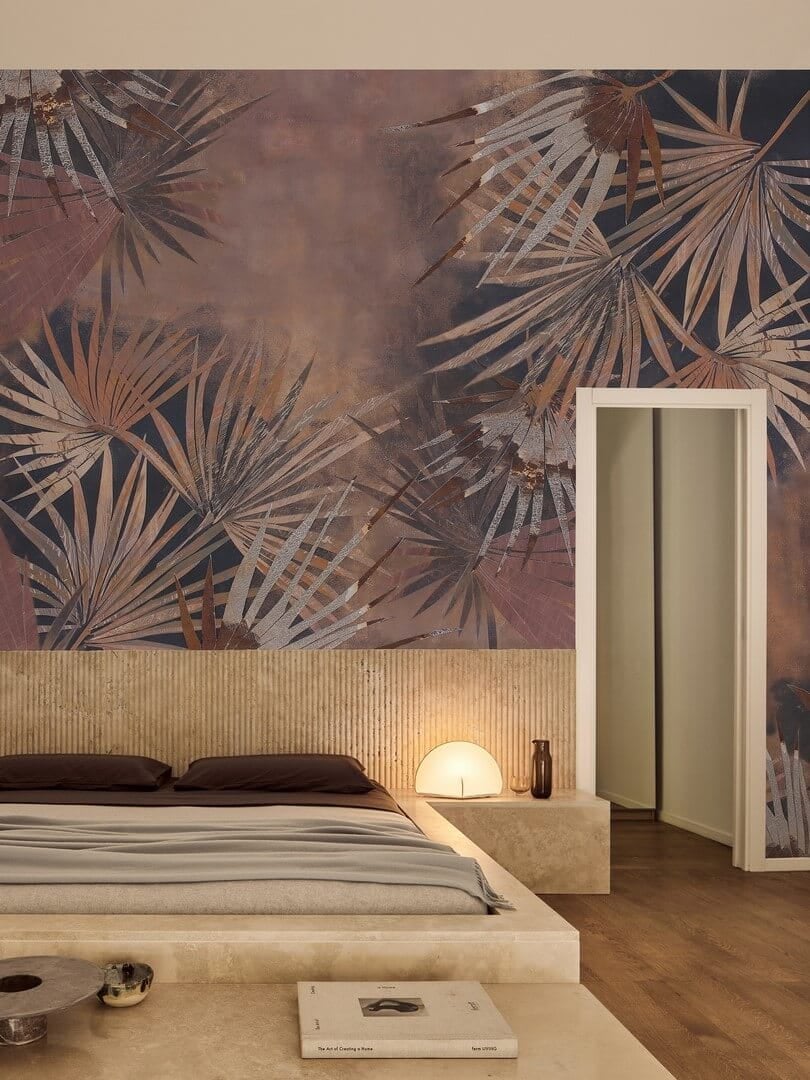 Tapeta do sypialni z motywem liści Wall&Deco WDEV2501 Evoking Contemporary - tapeta na wymiar