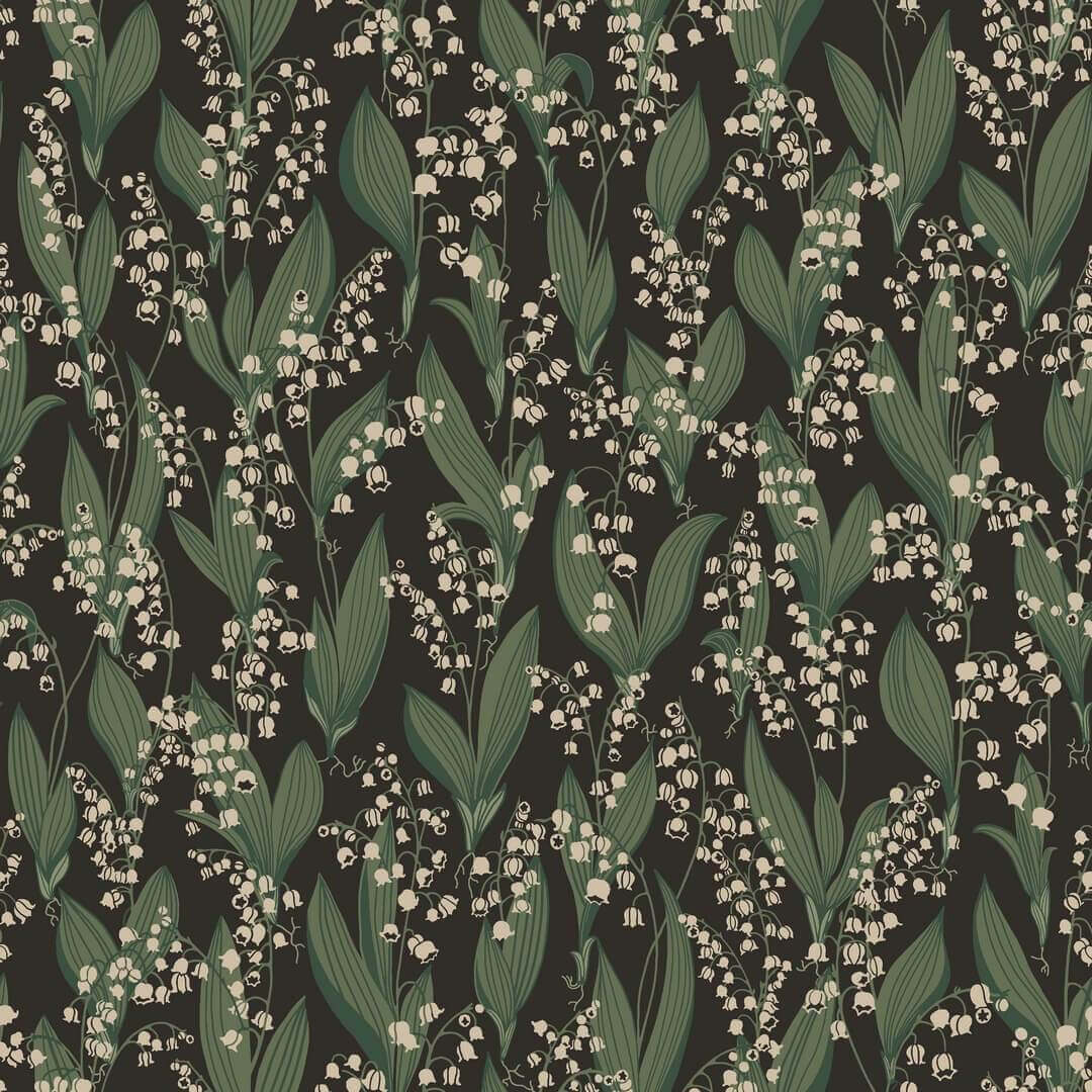 Tapeta kwiaty konwalii Sandberg S10769 Liljekonvalj Charcoal Kolonin II