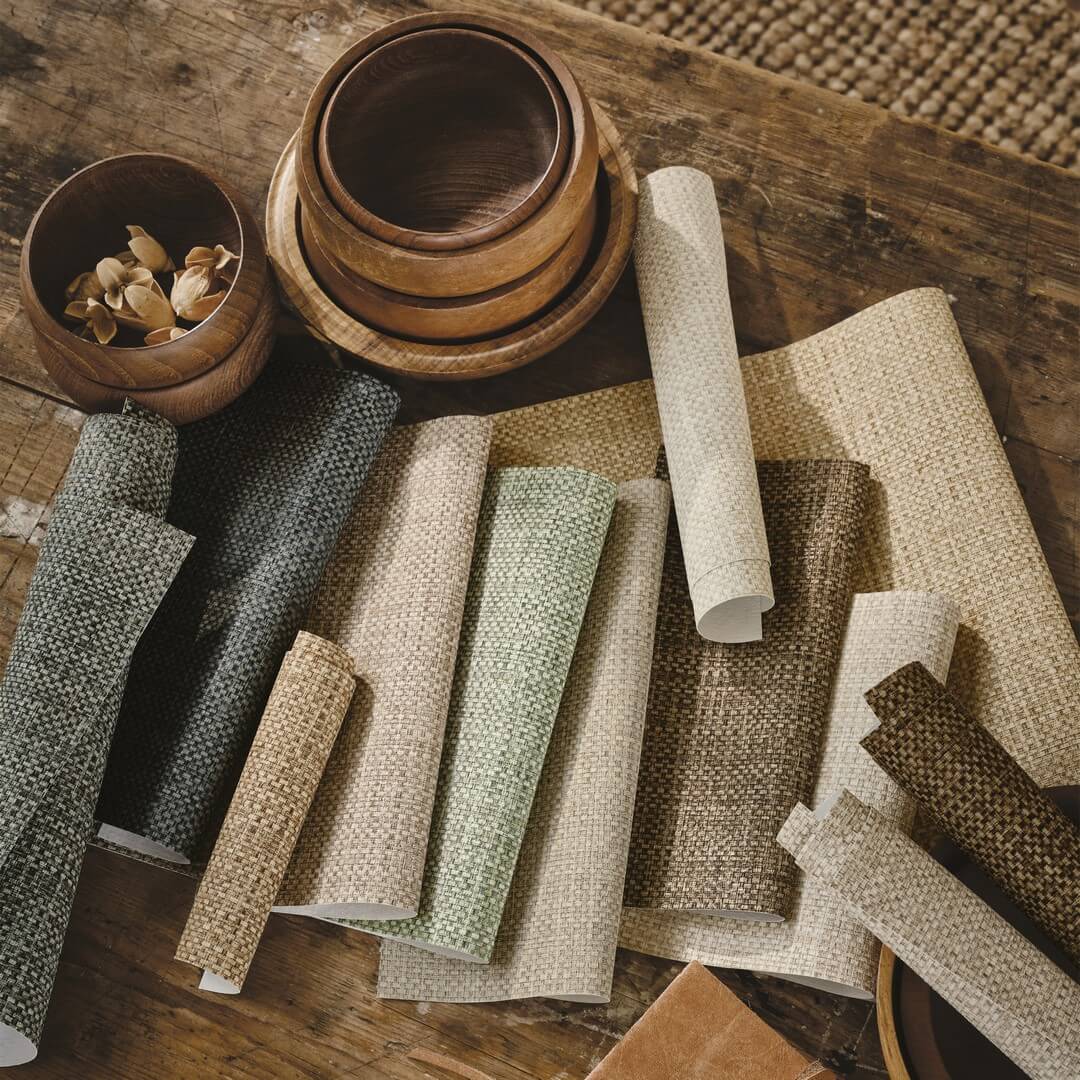 Tapeta imitująca płótno z rafii Romo W496/03 Neri Raffia Textured Wallcoverings II